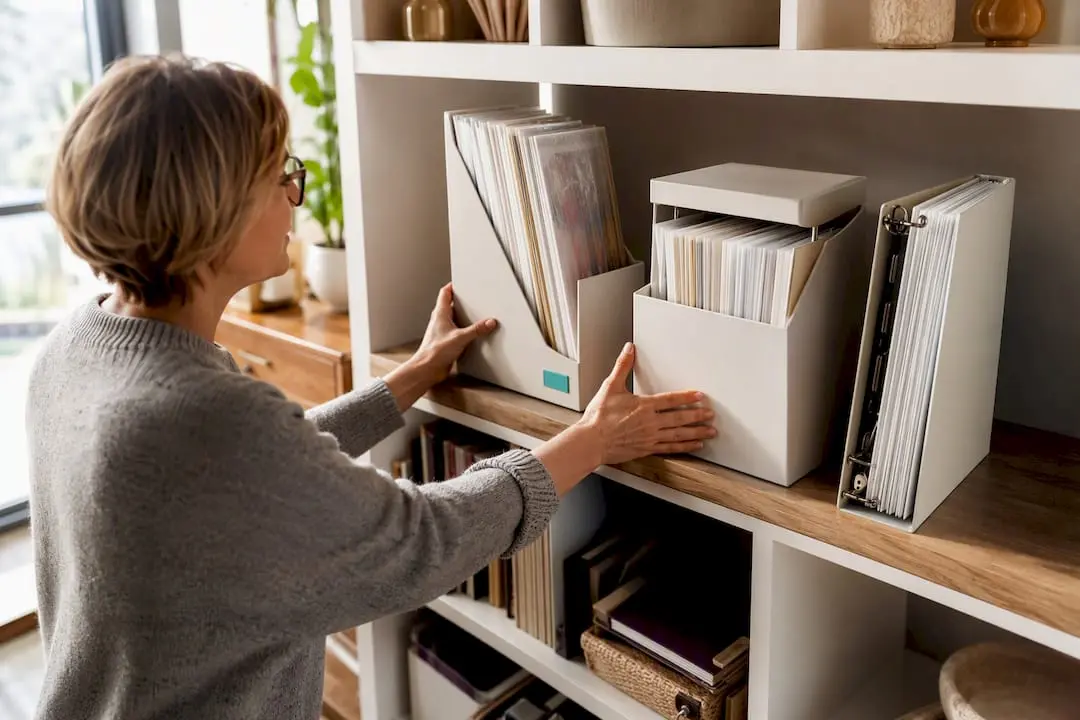 Printed craft papers in organized storage systems