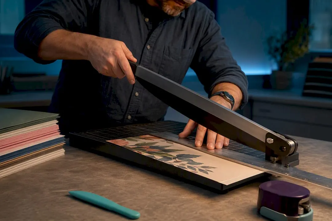 Craft paper being trimmed beyond its cut edge