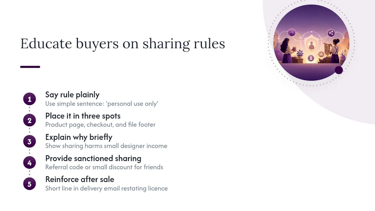 Best practices for educating buyers about responsible use and sharing restrictions — overview diagram