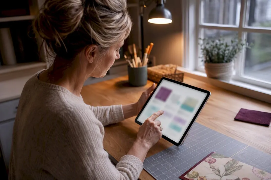 Crafter reviewing digital download rights