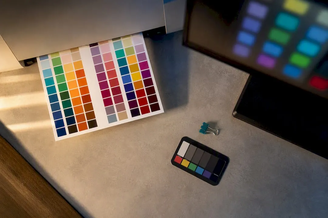 Printed color swatches beside printer output