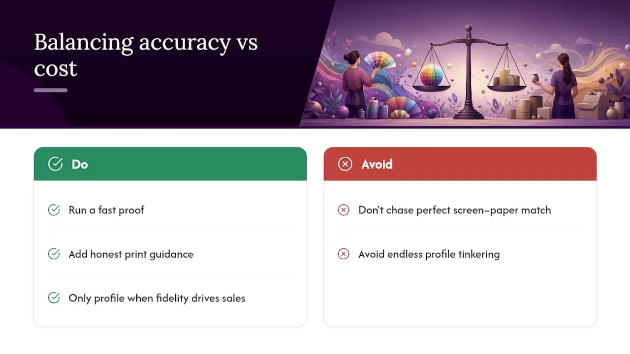Balancing colour accuracy with small-scale craft economics — overview diagram