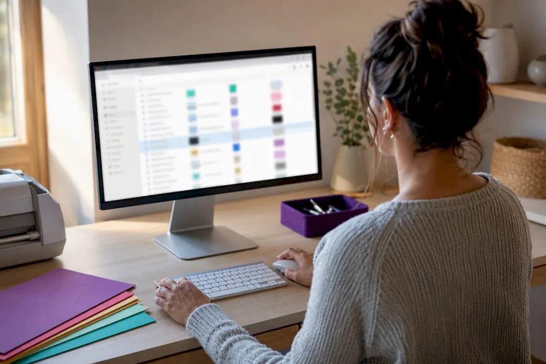 Crafters organizing digital files on screen