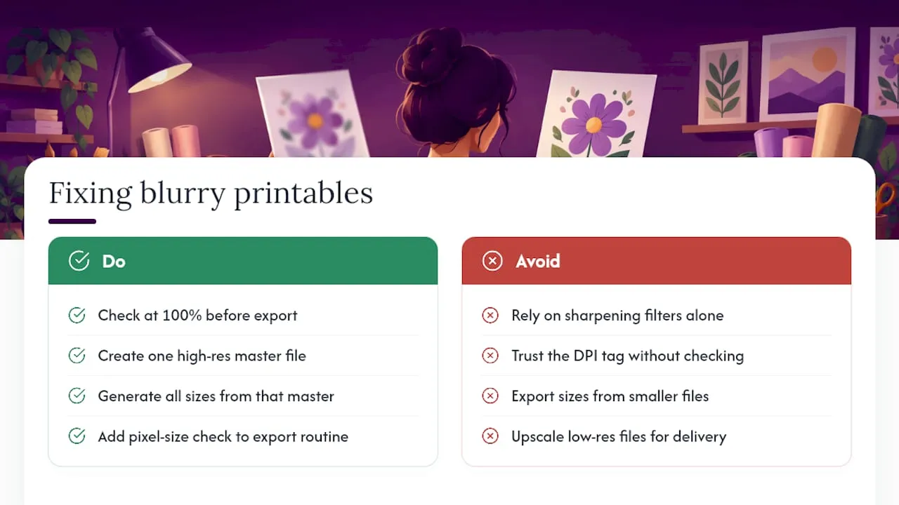 What crafters get wrong about fixing blurry printables — overview diagram