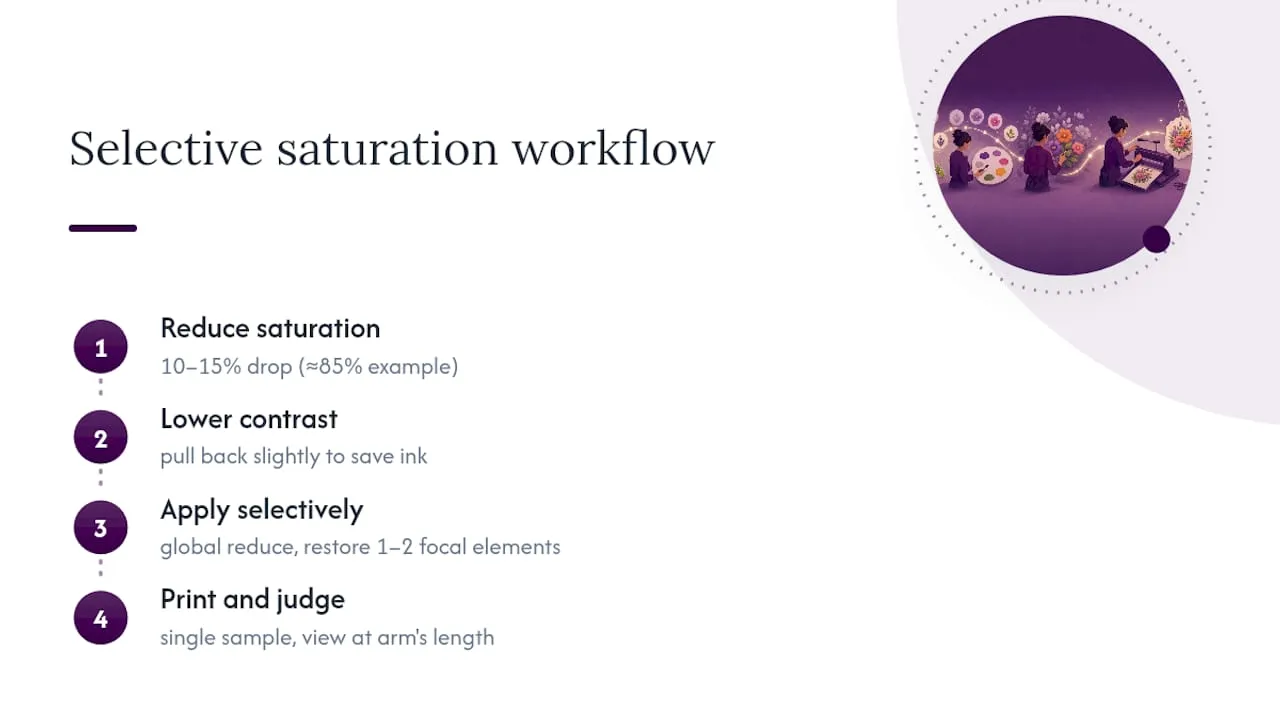 Selective saturation workflow for saving printer ink