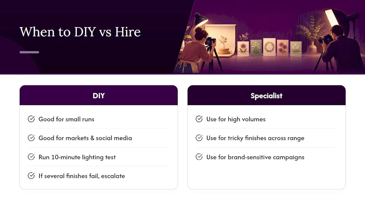 When DIY photography is enough, and when to bring in help — overview diagram