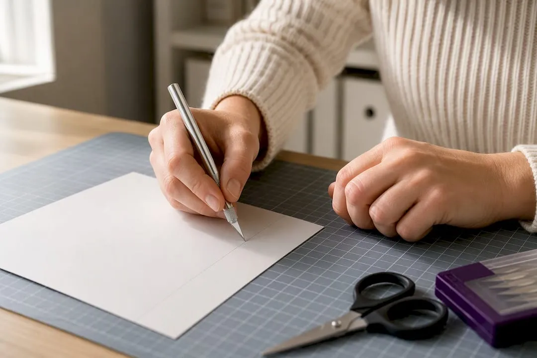 Safe craft knife cutting on protective mat