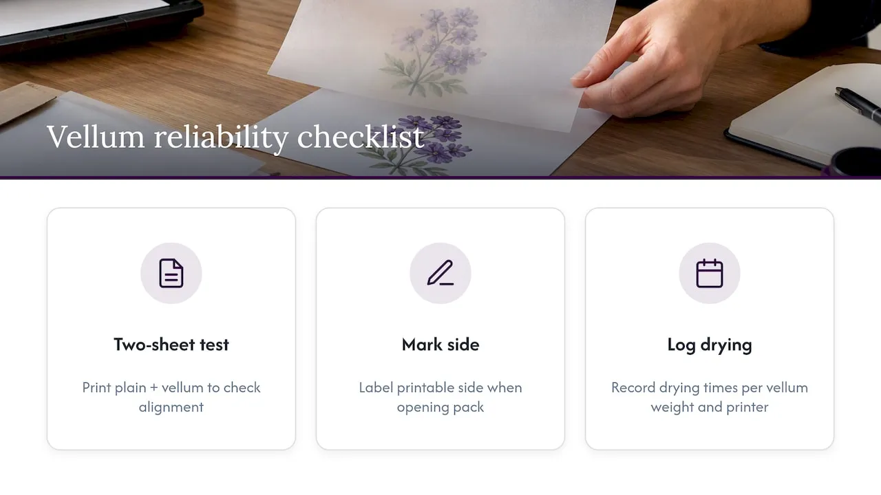 Three-step vellum printing reliability checklist